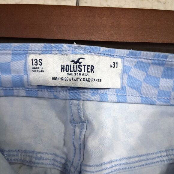 Hollister Pants Womens 13S Blue Checkered High-Rise Dad Pants Cargo Pockets - Picture 5 of 16